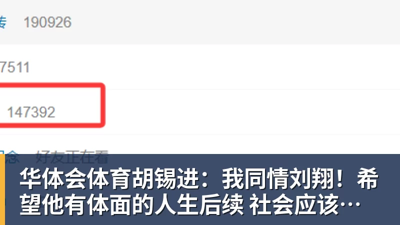 华体会体育胡锡进：我同情刘翔！希望他有体面的人生后续 社会应该给予善待